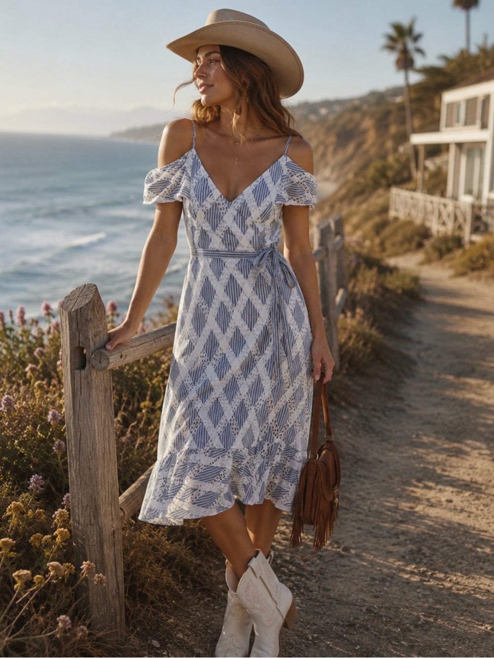 Sandro Blue and White Ruffled Off-the-Shoulder Midi Dress. Sz 40 EUC - Pre ❤️